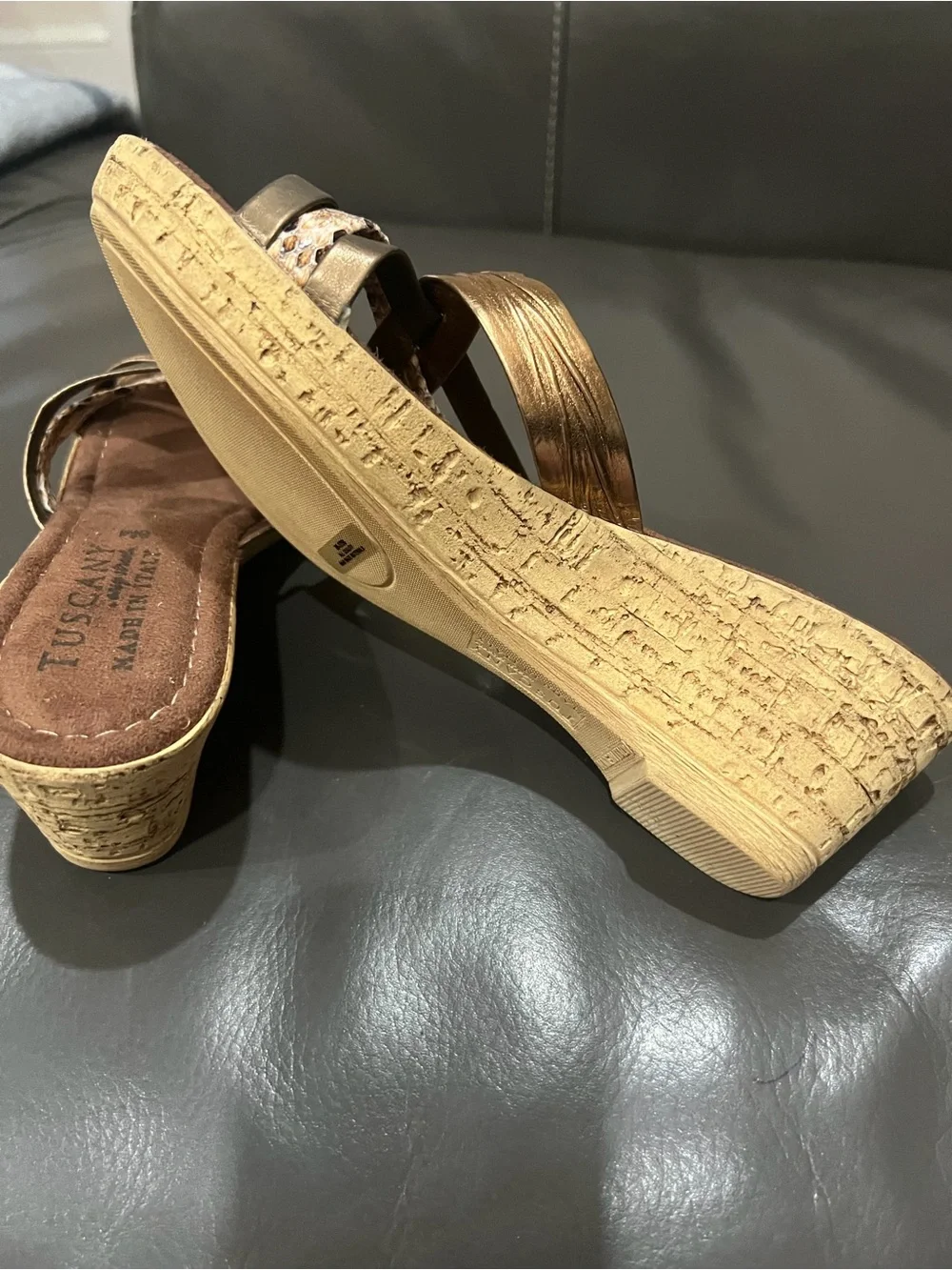 NEW Tuscany by Easy Street brown/bronze/snake skin pattern cork wedge, 8M size